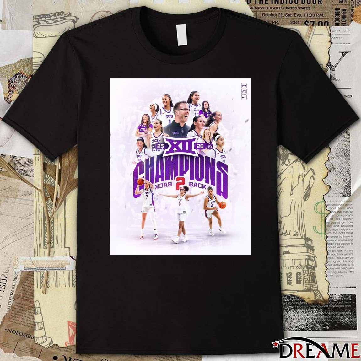 TCU Horned Frogs 25-26 Back To Back BIG 12 Champions Poster t-shirt