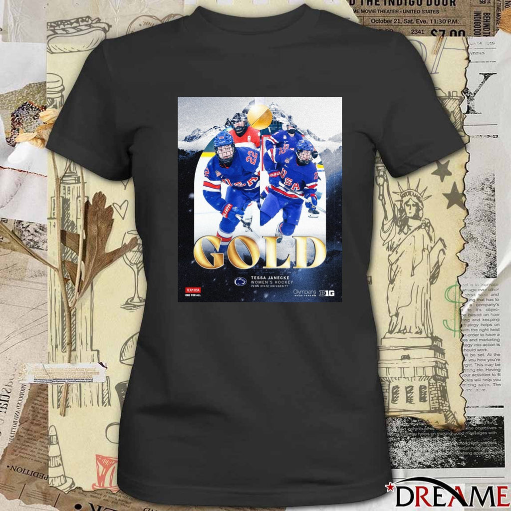 Tessa Janecker Women’s Hockey Penn State University Gold Medalist t-shirt