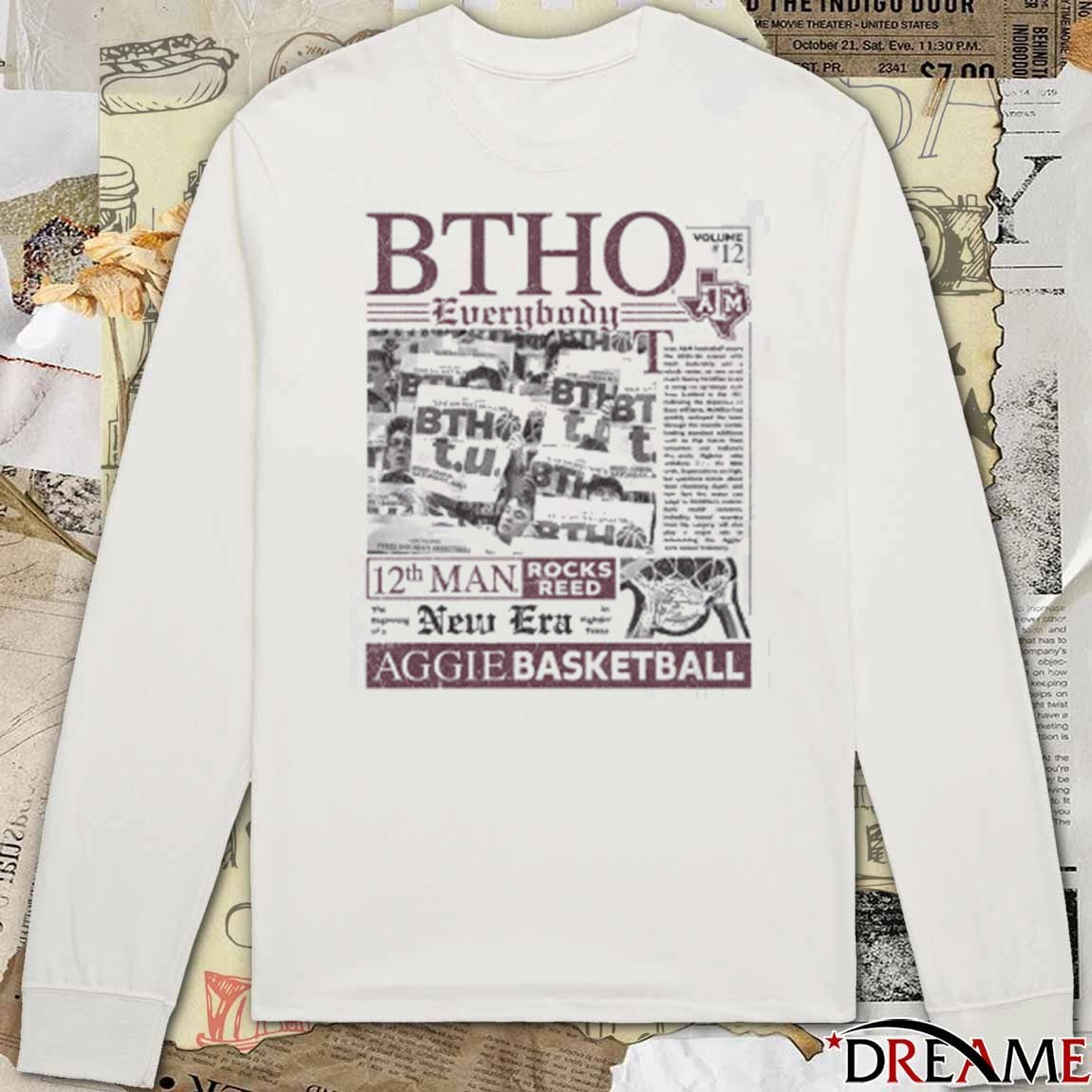 Texas A&M Aggie Basketball Newspaper Btho Everybody 12th Man Rocks Reed New Era t-shirt