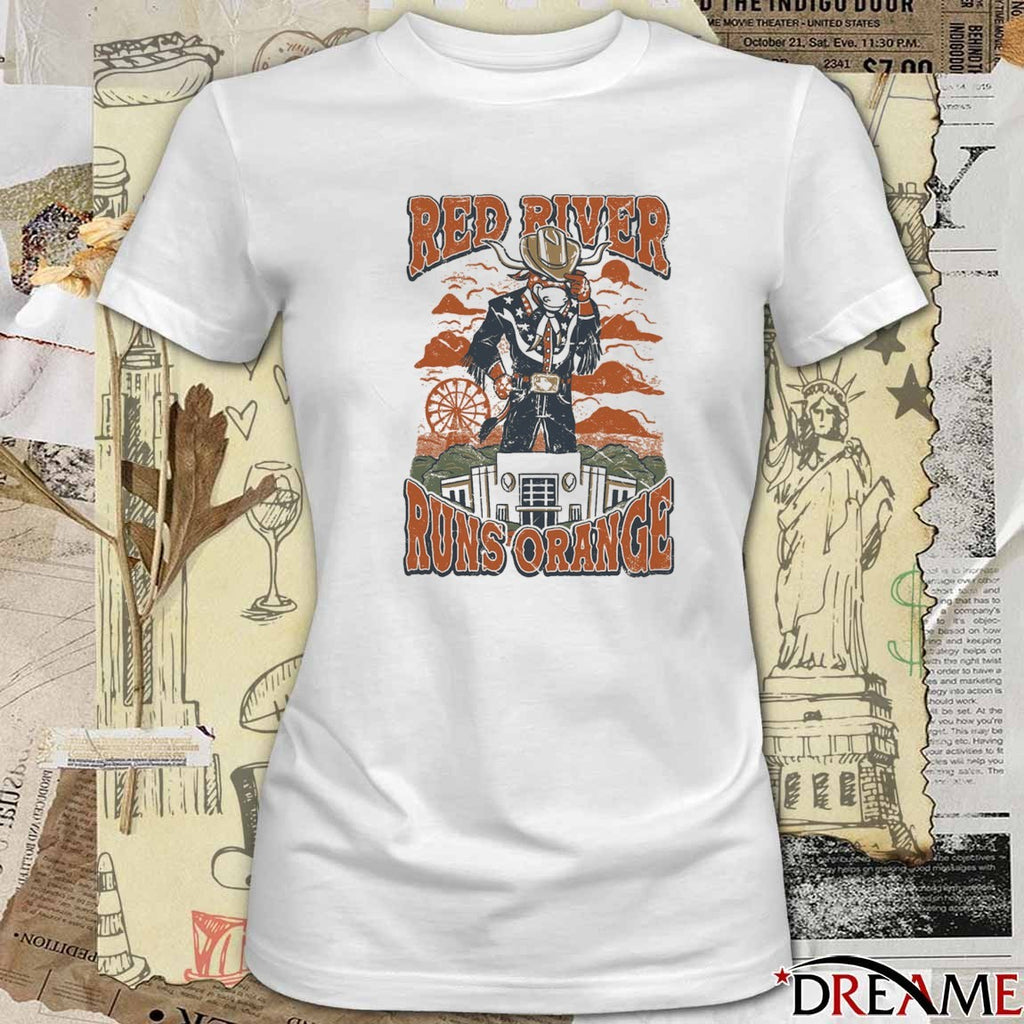 Texas Longhorns River Runs Orange Mascot Painting t–shirt