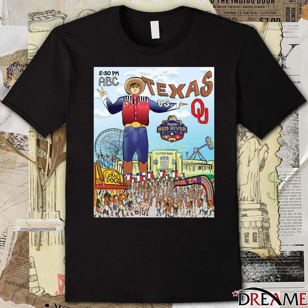 Texas Longhorns Vs Oklahoma Sooners 2025 Allstate Red River Rivalry Art Poster shirt