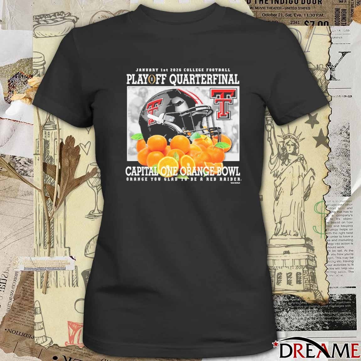 Texas Tech Red Raiders Jan 1 2026 CFP Quarterfinal Capital One Orange Bowl Orange You Glad To Be A Red Raider Helmet t-shirt