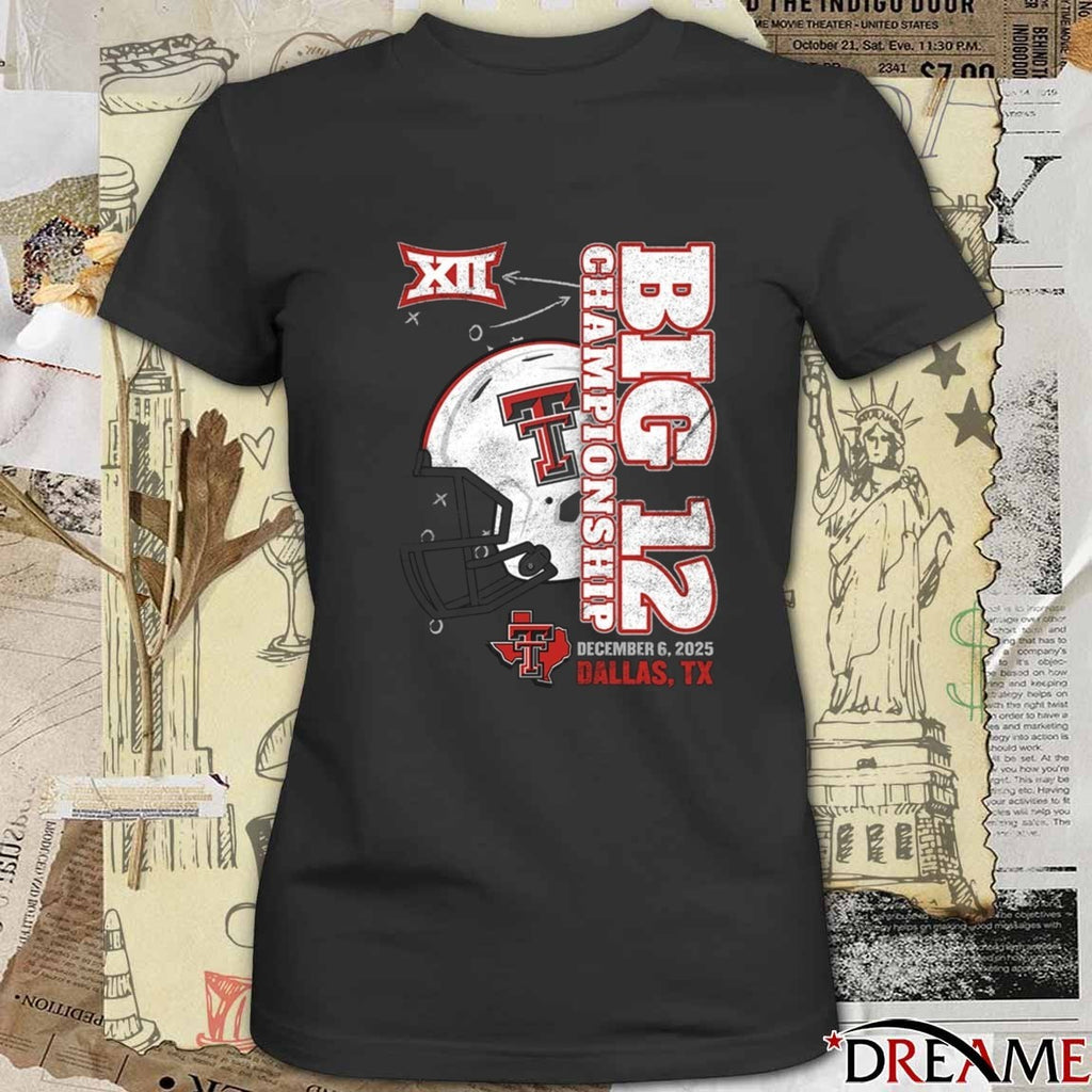 Texas Tech Red Raiders NCAA 2025 Big 12 Football Championship Dec 6 Dallas TX Vertical Helmet t-shirt