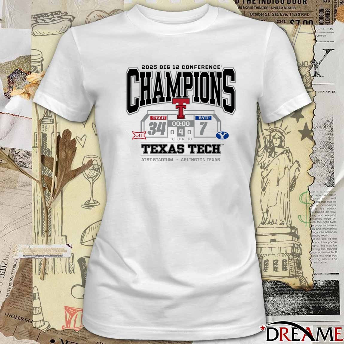 Texas Tech Red Raiders Vs Byu Cougars 2025 Big 12 Football Conference Champions Score 34 – 7 Arlington TX t-shirt