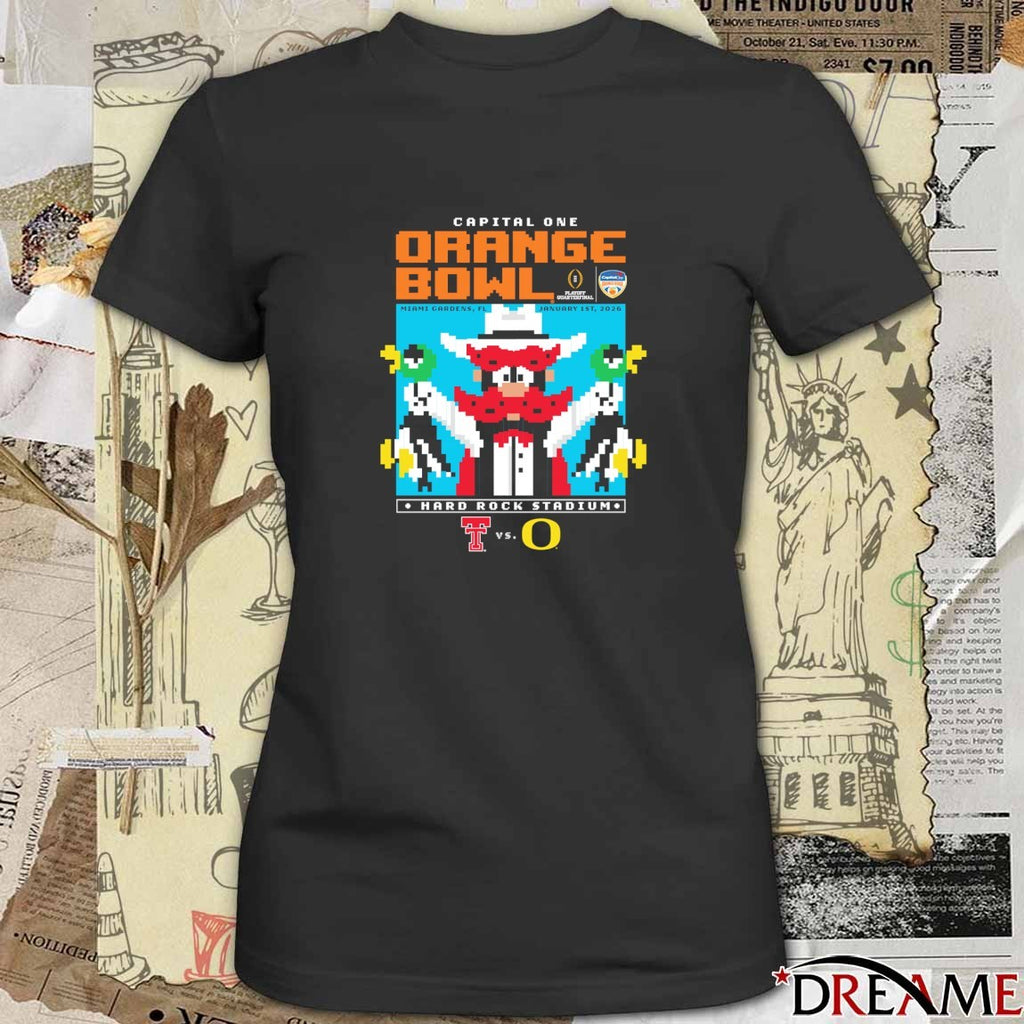 Texas Tech Vs Oregon 2025 Orange Bowl Jan 1 Hard Rock Stadium Miami Gardens FL Duck Hunt t-shirt