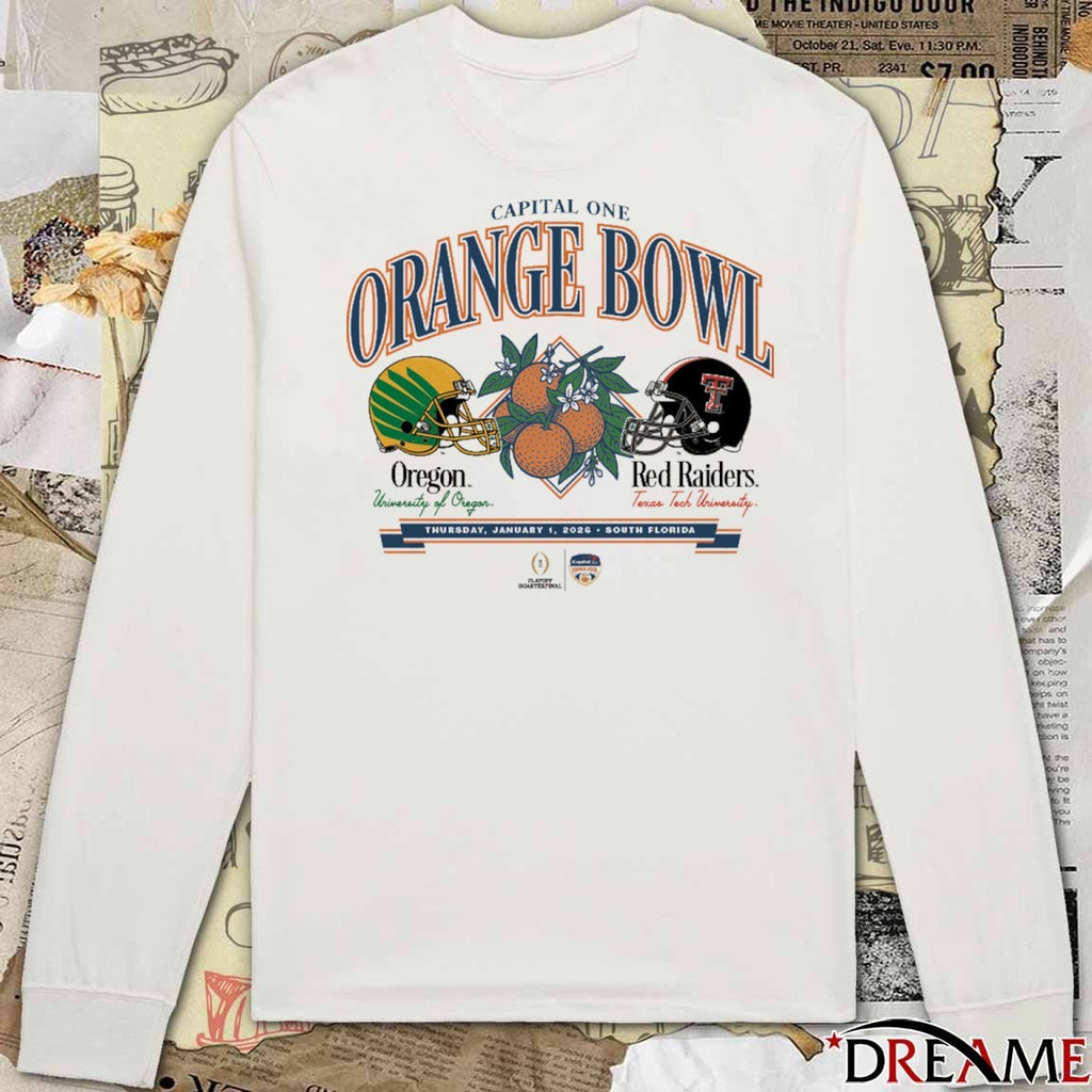 Texas Tech vs. Oregon 2026 Capital One Orange Bowl Thursday Jan 1 South Florida Helmets t-shirt