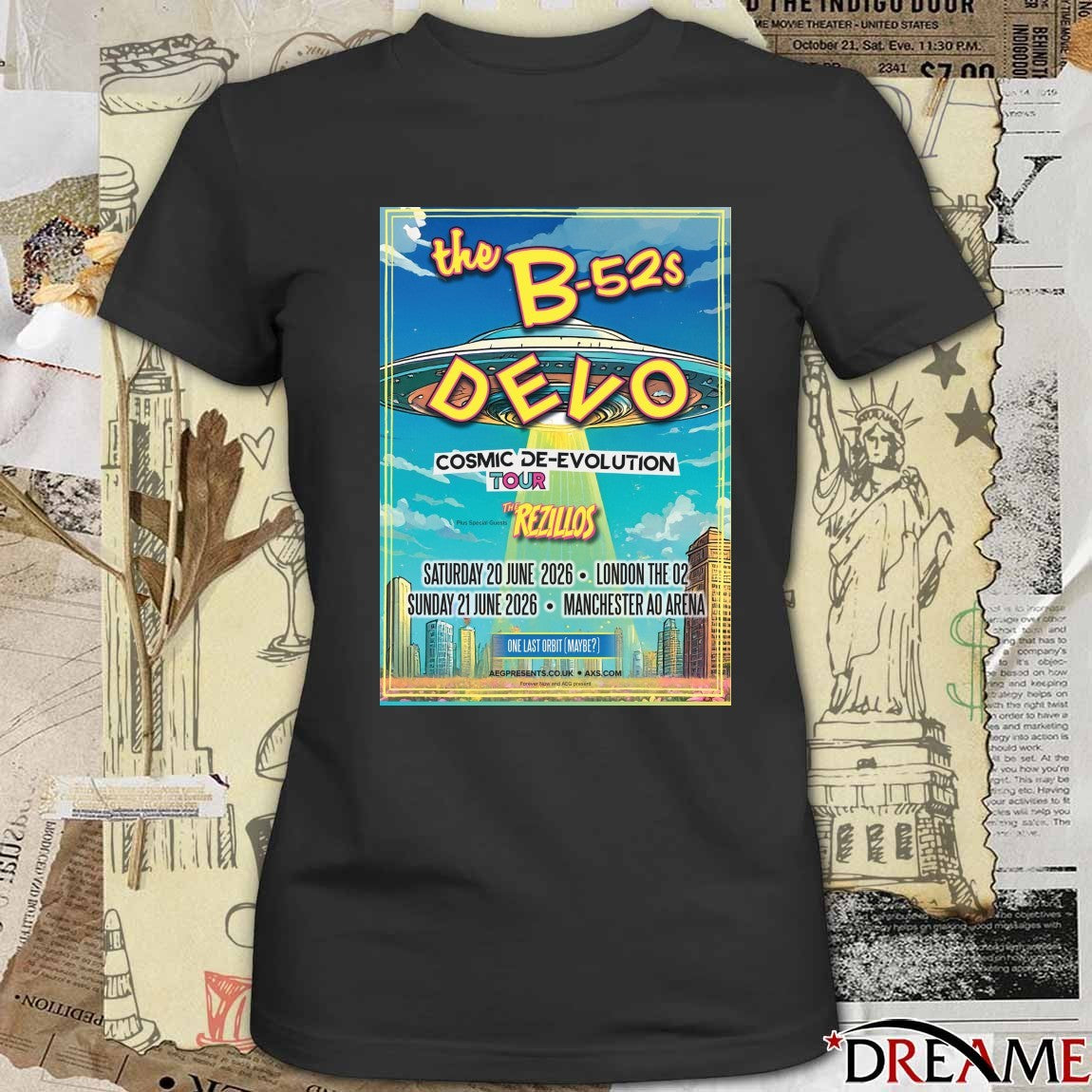 The B-52s and Devo Cosmic De-Evolution Tour June 20, 2026 London The 02 June 21, 2026, in Manchester Poster t-shirt