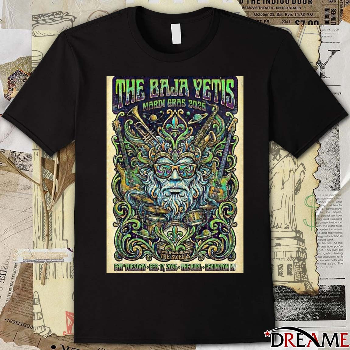 The Baja Yetis Mardi Gras 2026 Special Guests The Swells Fat Tuesday, February 17, 2026 Poster t-shirt