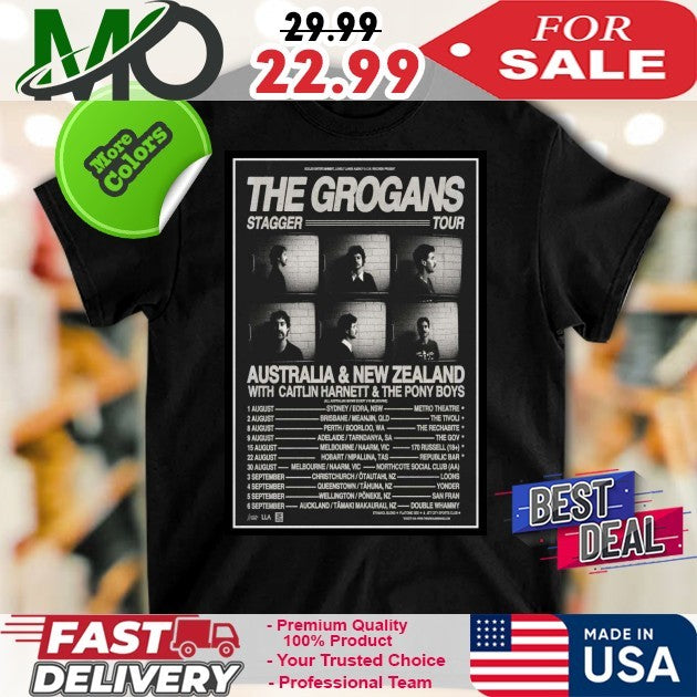 The Grogans Stagger Tour 2025 Australia New Zealand Concert Poster Shirt with Caitlin Harnett & The Pony Boys