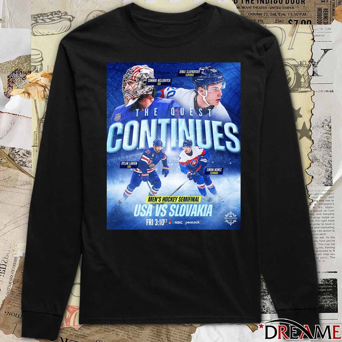 The Quest Continues Men’s Hockey Semifinal Usa Vs Slovakia Milan Cortina 2026 Winter Olympics t-shirt