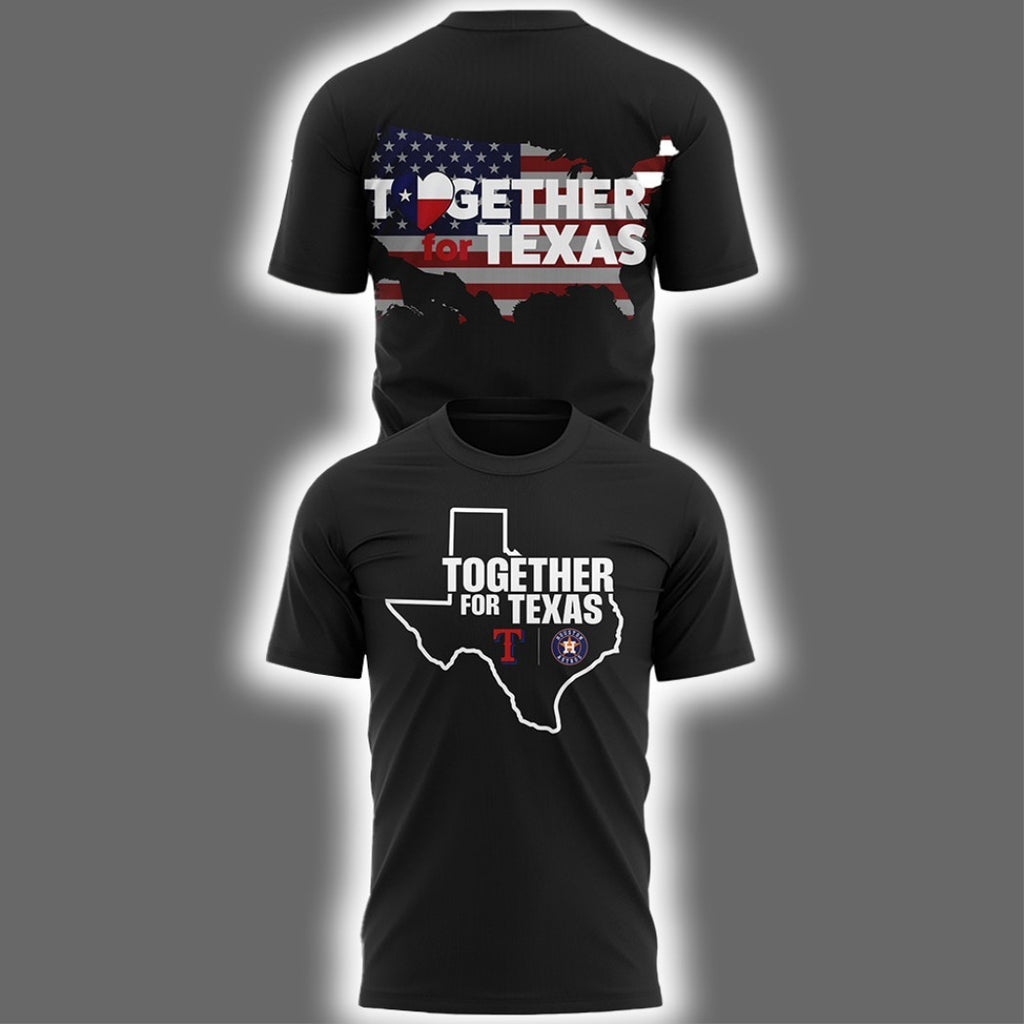 Together For Texas 2025 MLB Rangers Astros State Unity Two-Sided T-Shirt