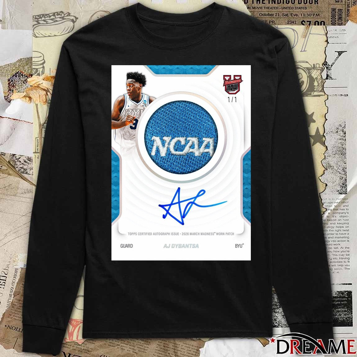 Topps Certified Autograph Issue 2026 March Madness Worn Patch Aj Dybantsa BYU Signature t-shirt