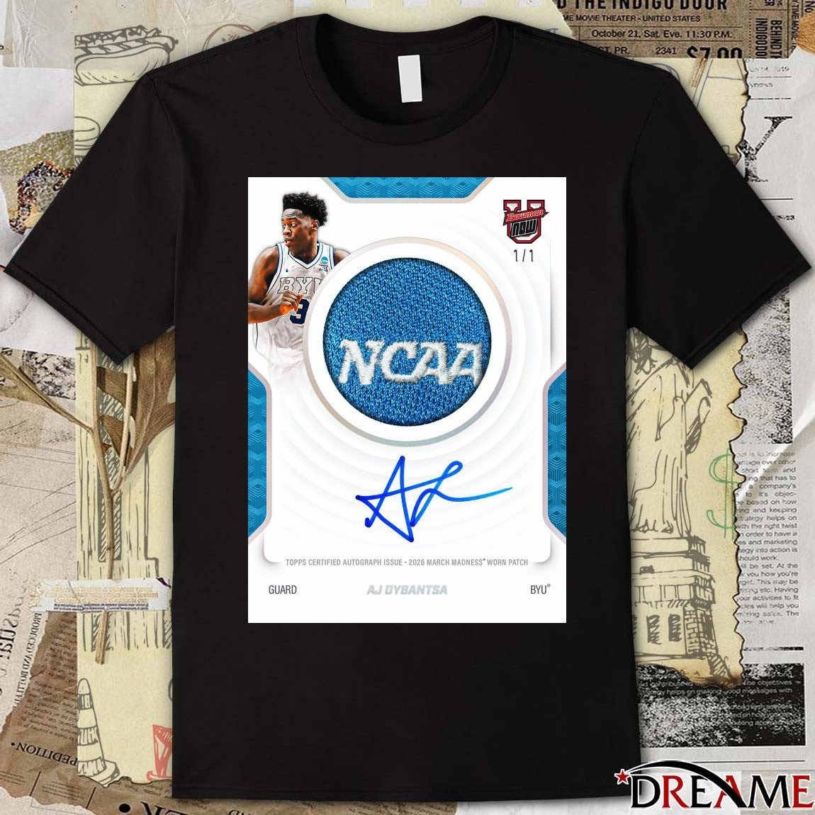 Topps Certified Autograph Issue 2026 March Madness Worn Patch Aj Dybantsa BYU Signature t-shirt