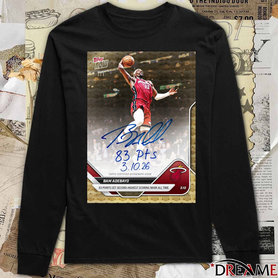 Topps NOW Miami Heat Bam Adebayo 83 Points Set Second-Highest Scoring Mark All Time Signature Poster t-shirt