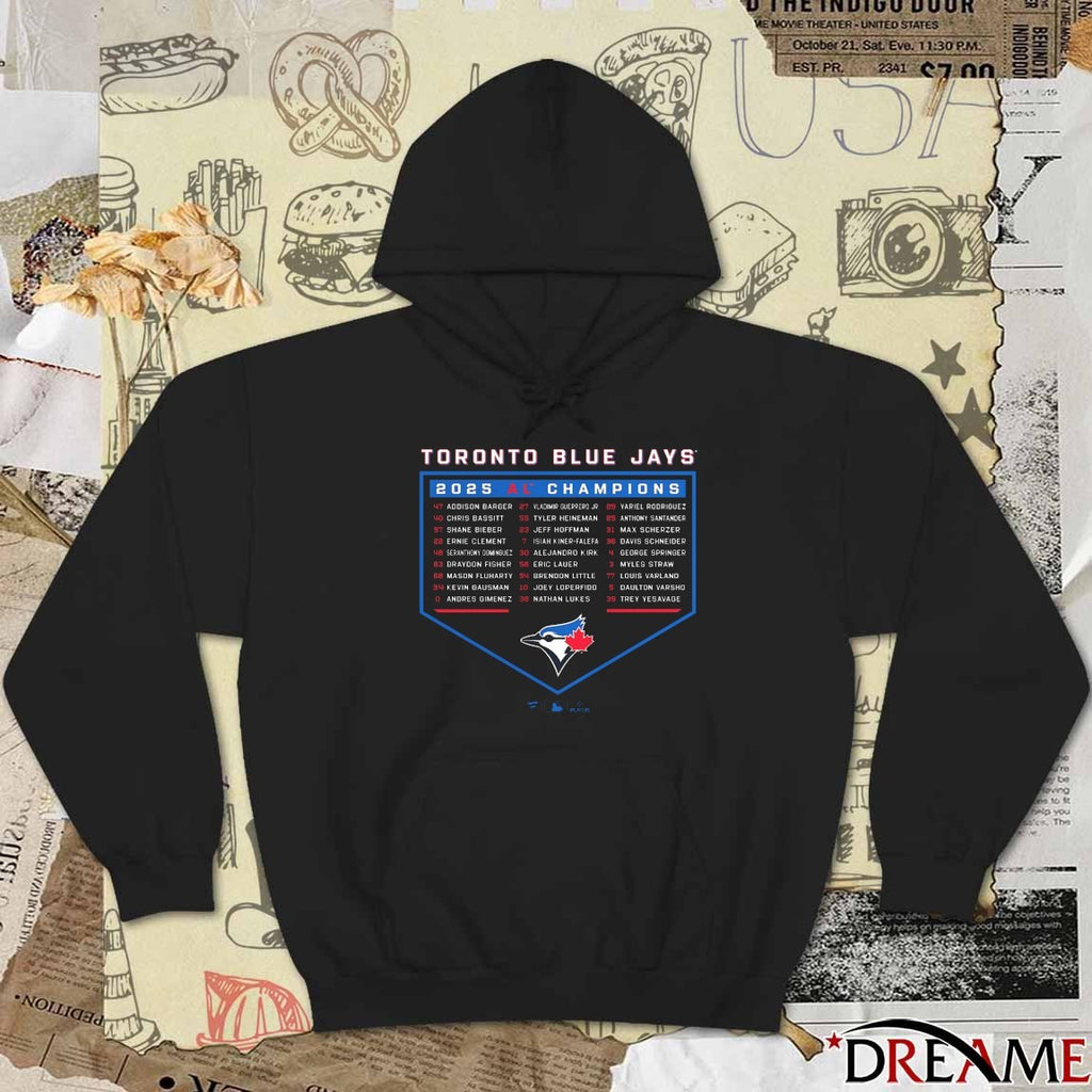 Toronto Blue Jays MLB 2025 AL Champions Bloop Single Roster Addison Barger, Chris Bassitt And Shane Bieber t-shirt