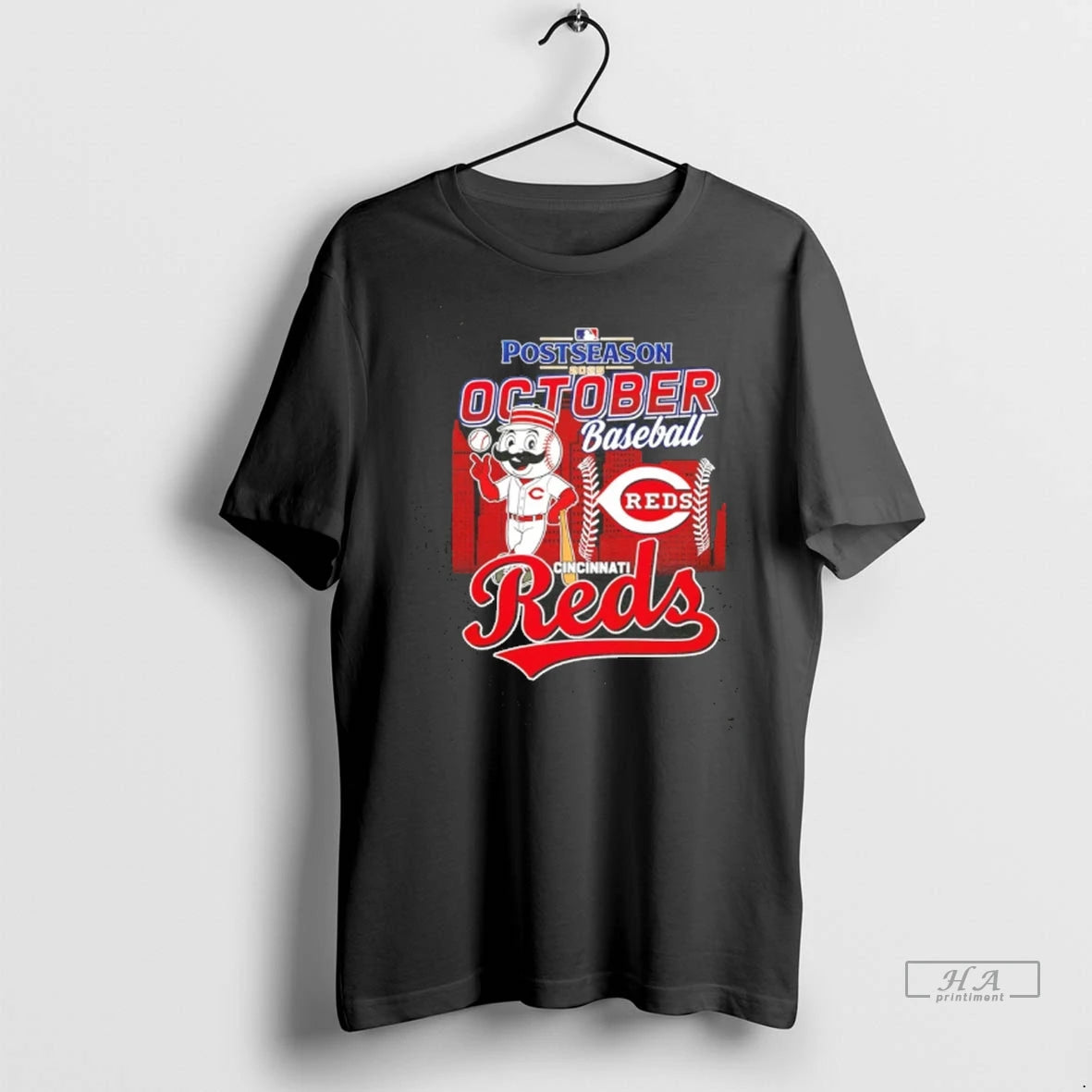 Official Trendy Cincinnati Reds Postseason 2025 October Baseball Mascot Skyline Tee Shirt Sweater