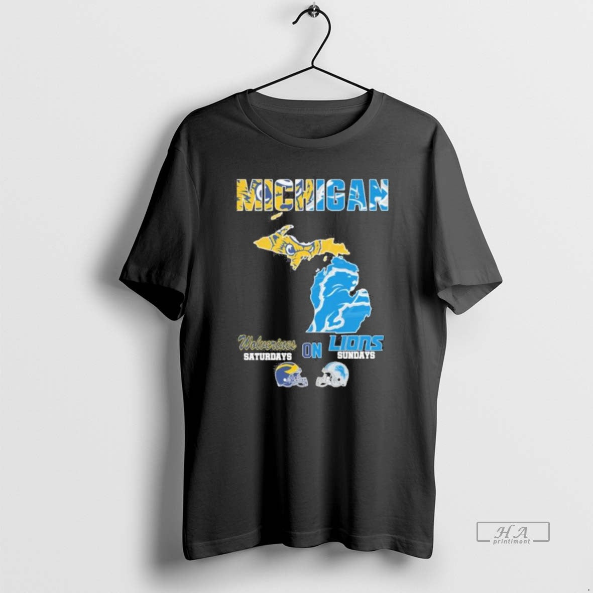 Official Trendy Michigan Map With Wolverines And Lions
