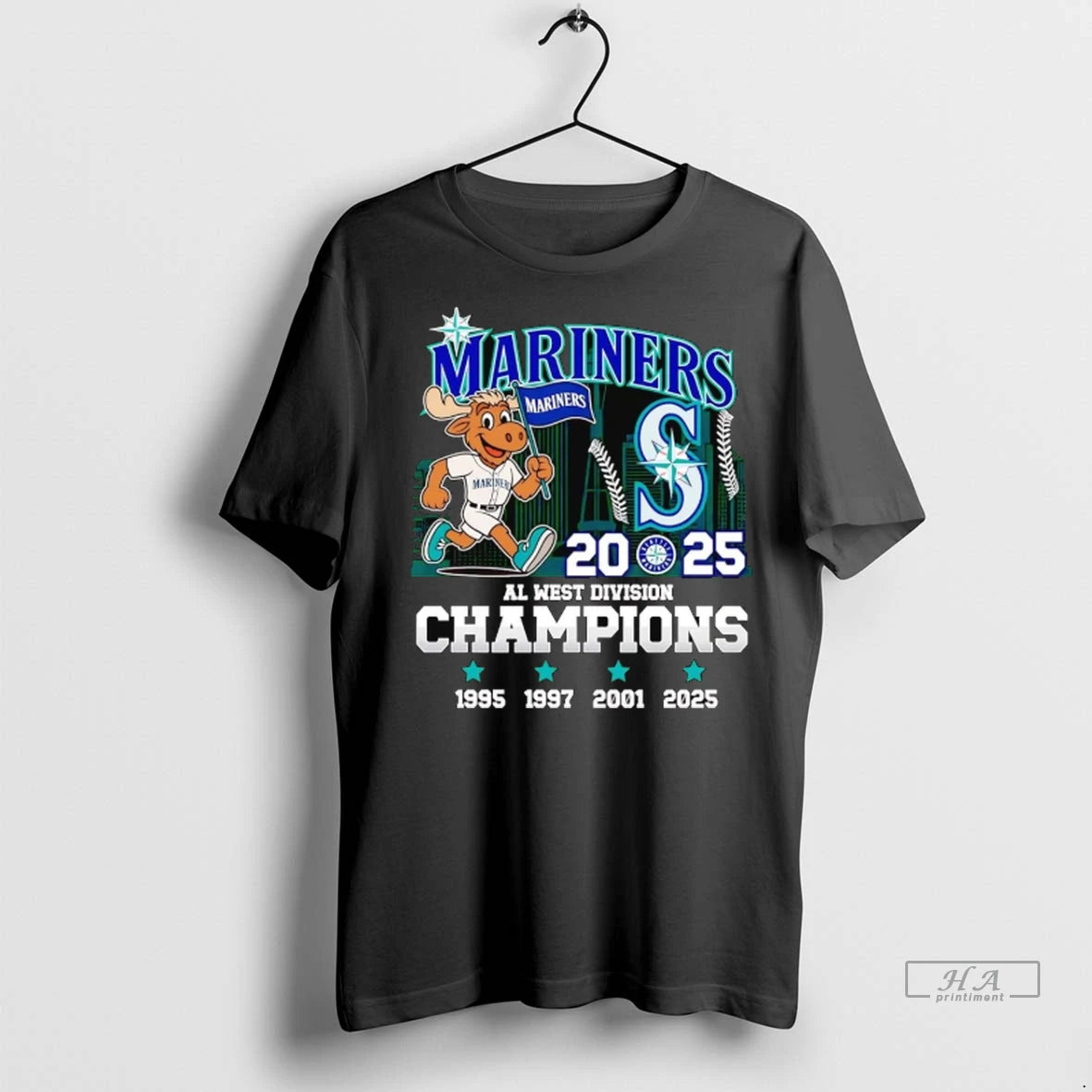 Official Trendy Seattle Mariners 2025 Al West Division Champions Mascot Skyline Shirt Sweater