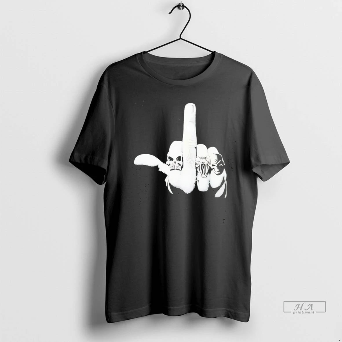 Official Trendy Skull With Middle Finger Graphic Tee Shirt Sweater