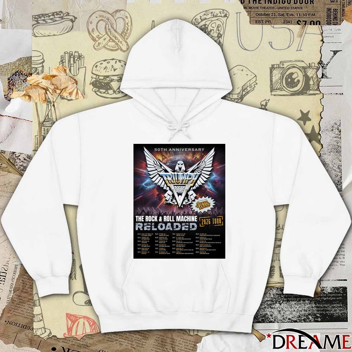 Triumph 50th Anniversary The Rock and Roll Machine Reloaded 2026 Tour Poster t-shirt