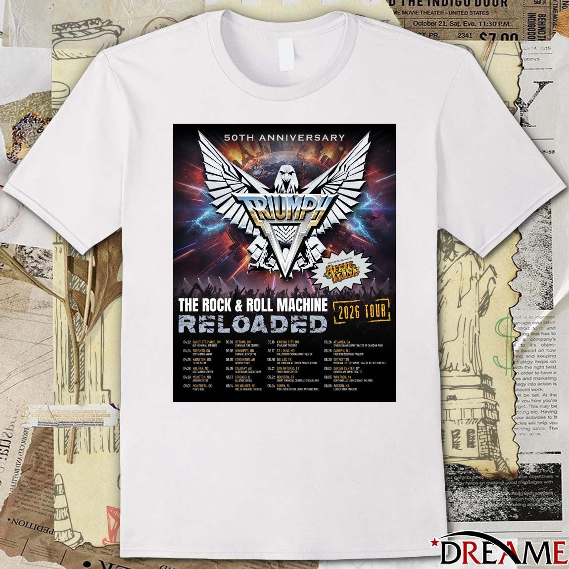 Triumph 50th Anniversary The Rock and Roll Machine Reloaded 2026 Tour Poster t-shirt
