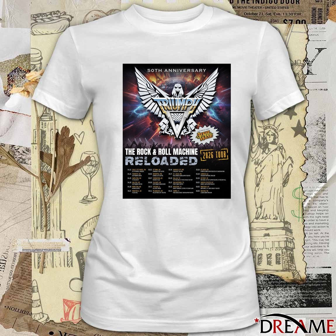 Triumph 50th Anniversary The Rock and Roll Machine Reloaded 2026 Tour Poster t-shirt