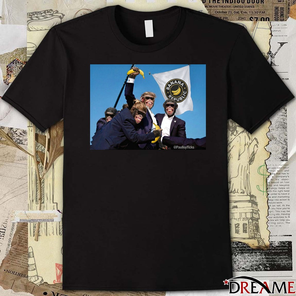 Trump and Obama The Real Monkey Show Banana Republic Flag Satire Meme t-shirt