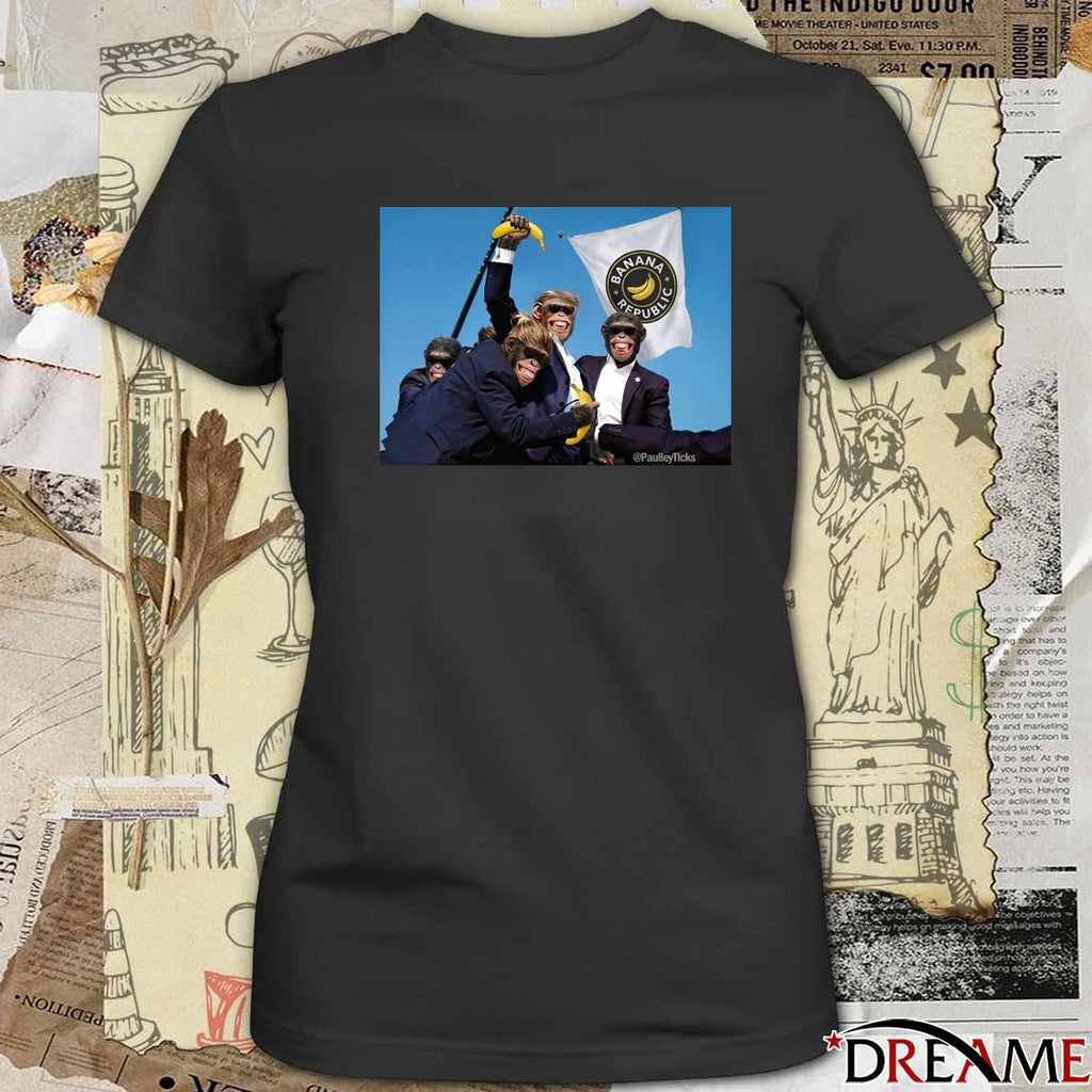 Trump and Obama The Real Monkey Show Banana Republic Flag Satire Meme t-shirt