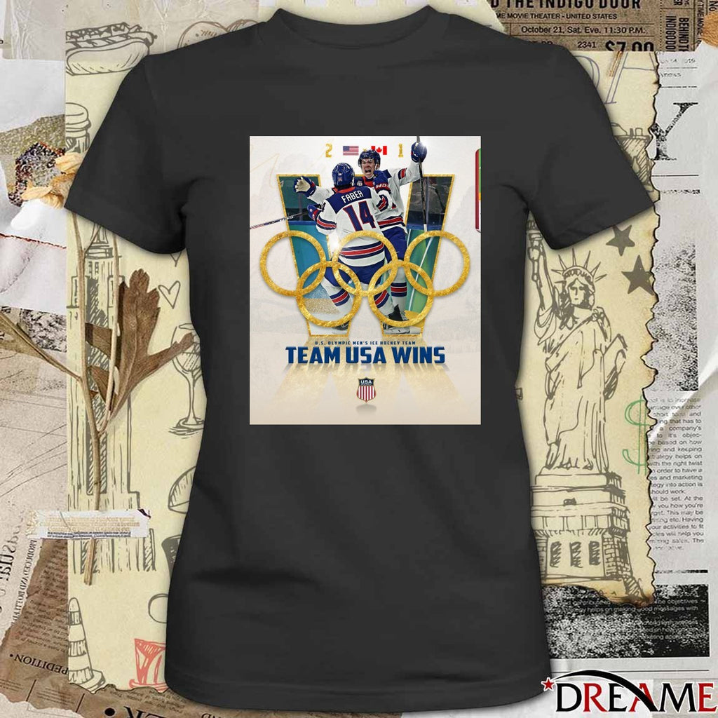 U.S. Olympic Men’s Ice Hockey Team Team USA Wins Canada Final 2-1 Poster t-shirt