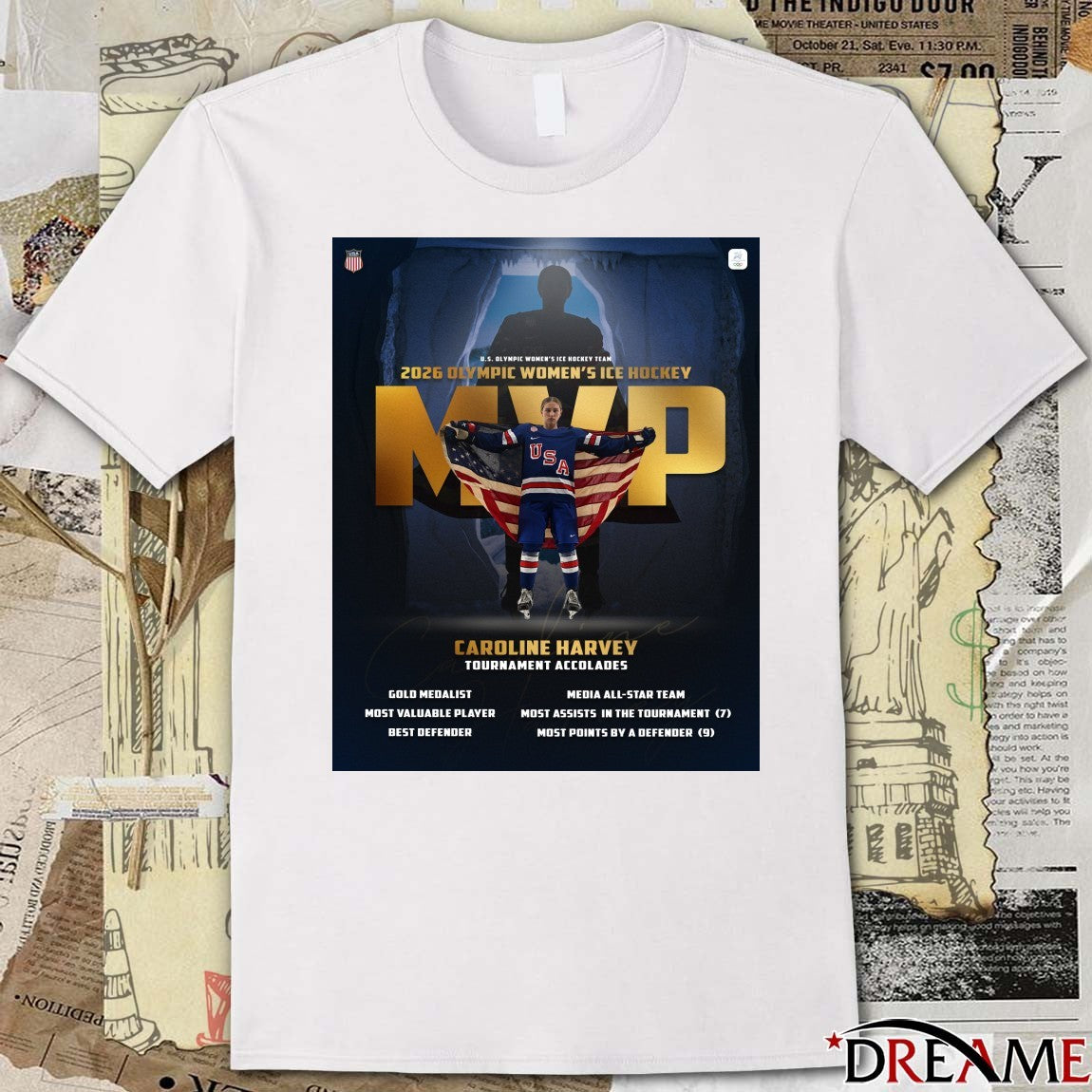 U.s. Olympic Women’s Ice Hockey Team 2026 Olympic Women’s Ice Hockey MVP Caroline Harvey Tournament Accolades t-shirt