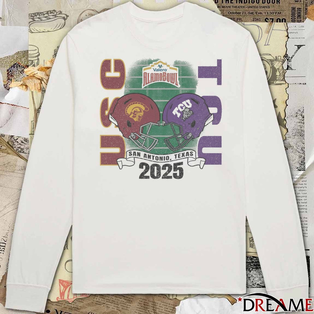 USC Trojans Vs TCU Horned Frogs Football Alamo Bowl Bound 2025 San Antonio TX Helmets t-shirt