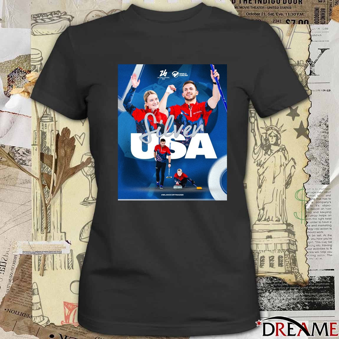 United States’ Cory Thiesse and Korey Dropkin Silver USA Milano Cortina 2026 Poster t-shirt
