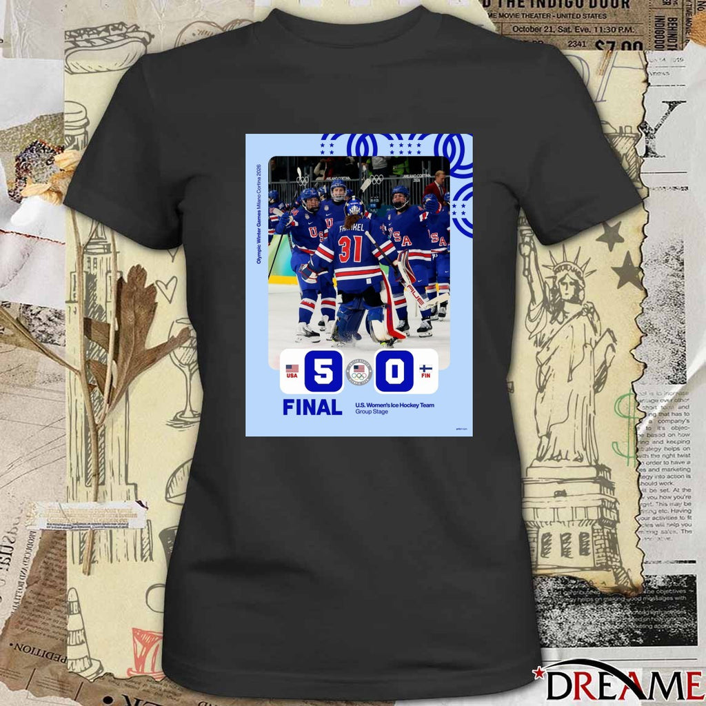 United States defeated Finland Final Score 5-0 US Olympic Women’s Ice Hockey Team Poster t-shirt