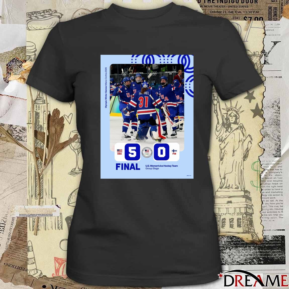 United States defeated Finland Final Score 5-0 US Olympic Women’s Ice Hockey Team Poster t-shirt