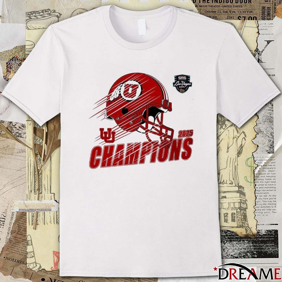 Utah Utes Football Claim Champions 2025 SRS Distribution Las Vegas Bowl Helmet t-shirt