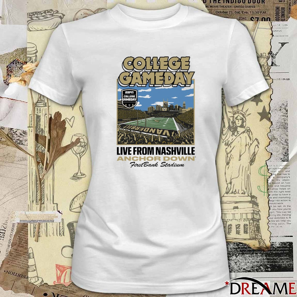Vanderbilt Commodore College GameDay Live From Nashville Anchor Down Firstbank Stadium t-shirt
