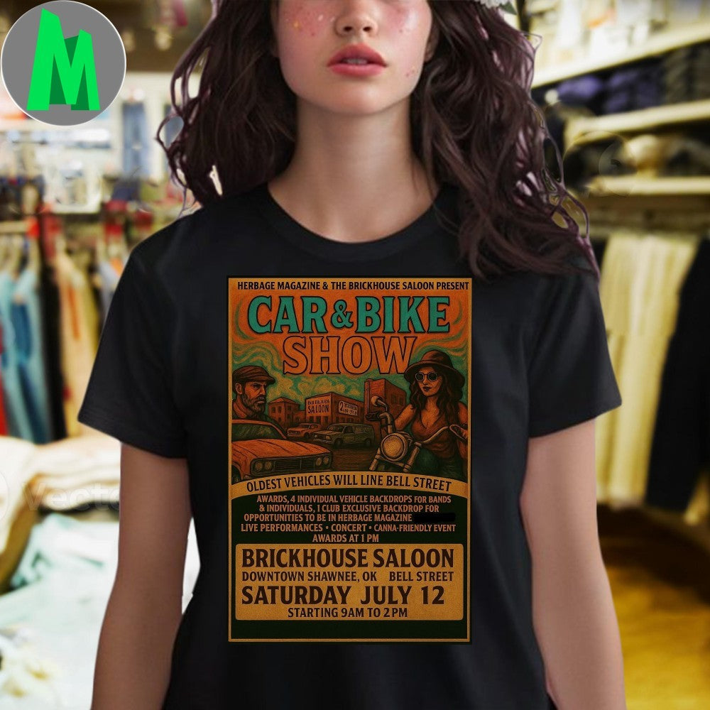 Vintage Car & Bike Show Brickhouse Saloon Event Poster T-Shirt