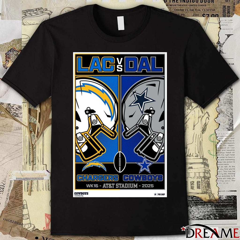 Week 16 Chargers Vs Cowboys at AT&T Stadium in December 21 2025 Helmet Poster t-shirt
