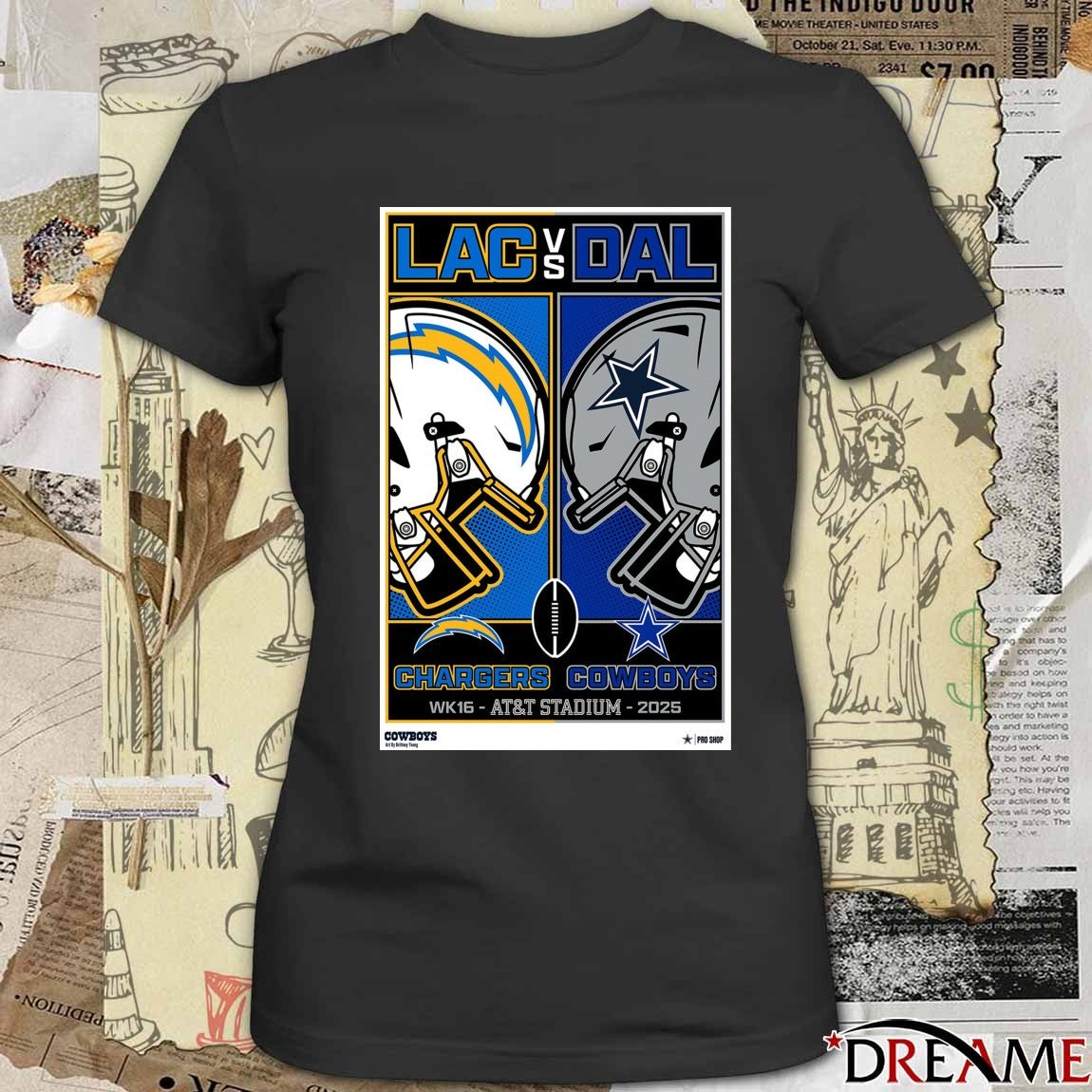 Week 16 Chargers Vs Cowboys at AT&T Stadium in December 21 2025 Helmet Poster t-shirt