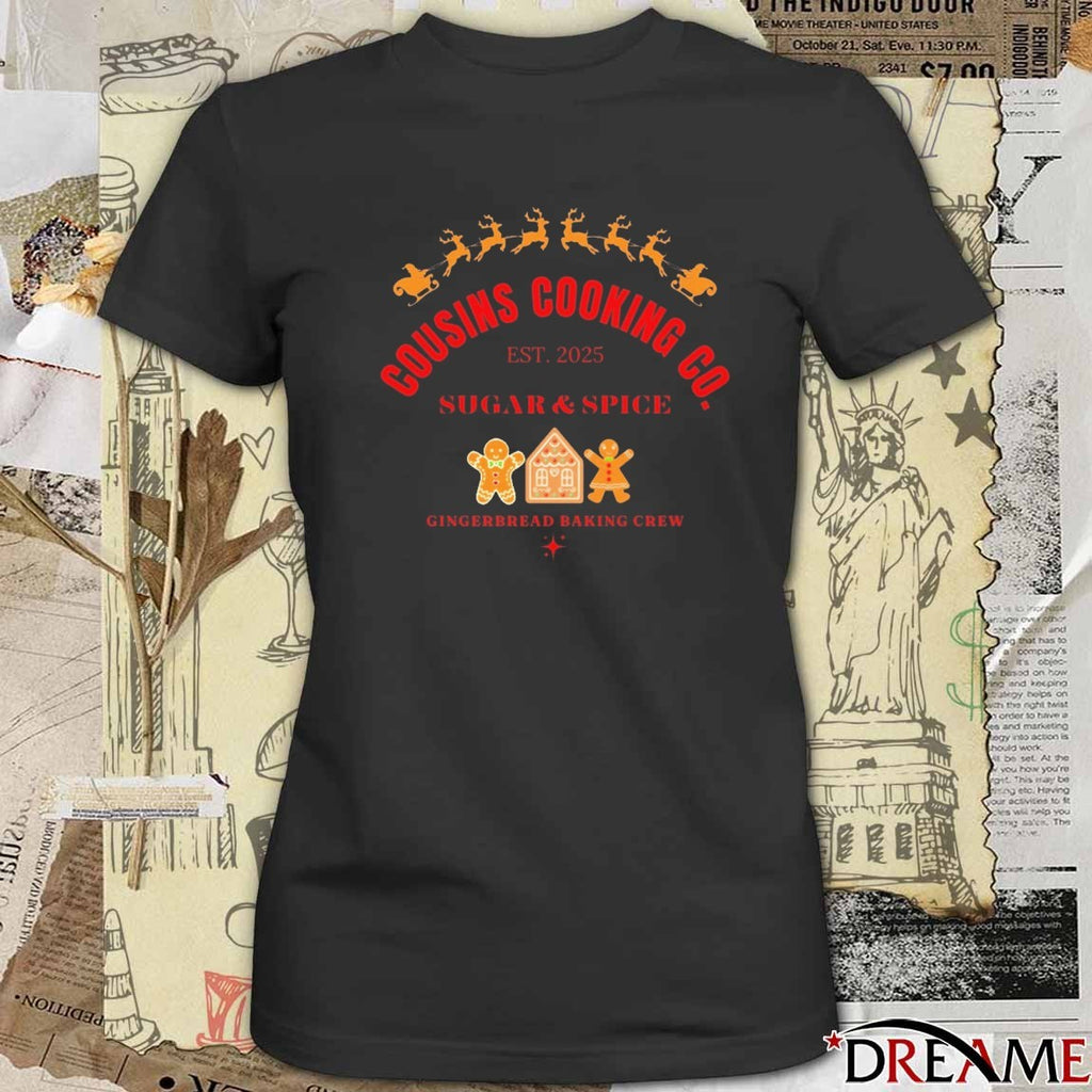 Wifey & Hubby Cooking Co Sugar & Spice Est 2025 Gingerbread Baking Crew t-shirt