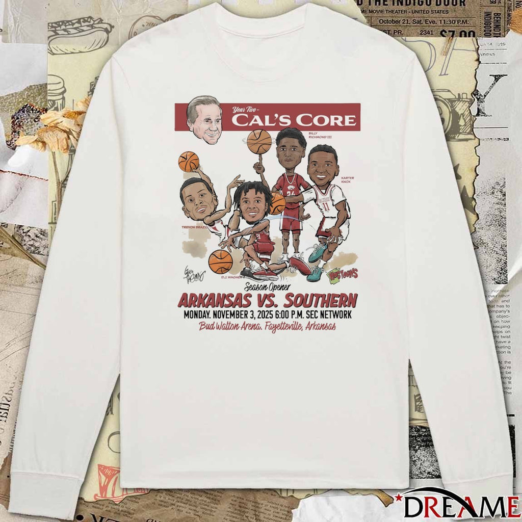 Year Two Cal’s Core Season Opener Arkansas Vs Southern November 3 2025 Bud Walton Arena Fayetteville Arkansas t-shirt