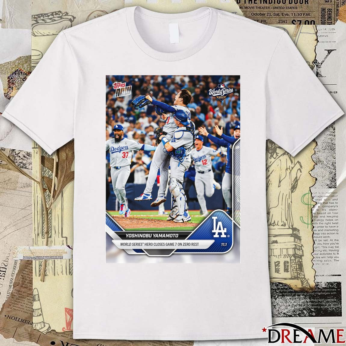 Yoshinobu Yamamoto 2025 MLB Topps Los Angeles Dodgers World Series Hero Closes Game 7 On Zero Rest Card t-shirt