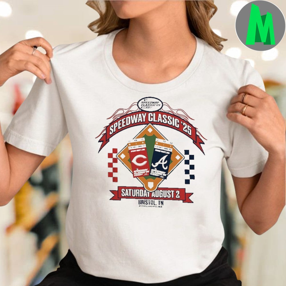 Youth Mitchell & Ness Cincinnati Reds vs. Atlanta Braves 2025 Speedway Classic Bristol TN Event T-Shirt