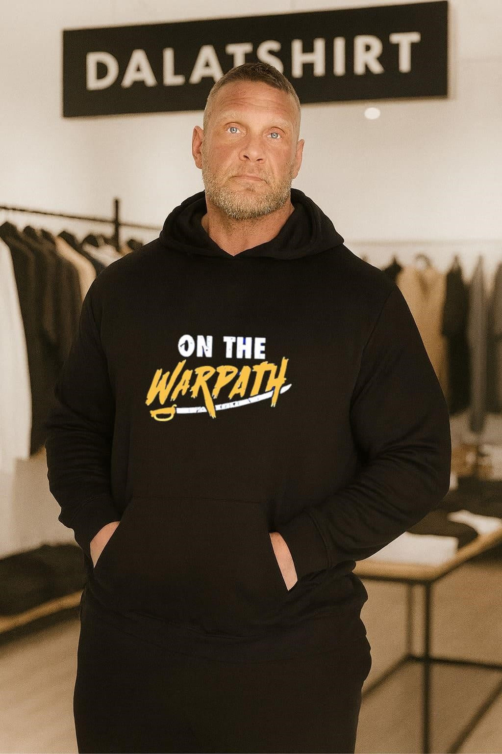 On The Warpath Yellow Script Text With Saber shirt