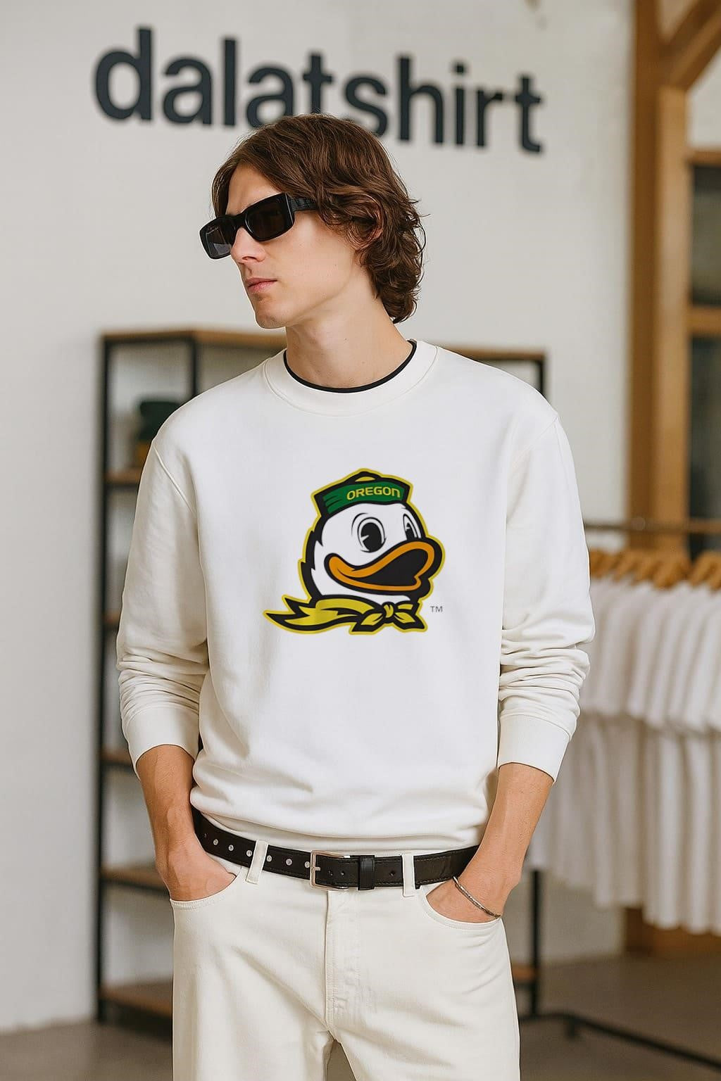 Oregon Duck Mascot Head with Green Hat shirt