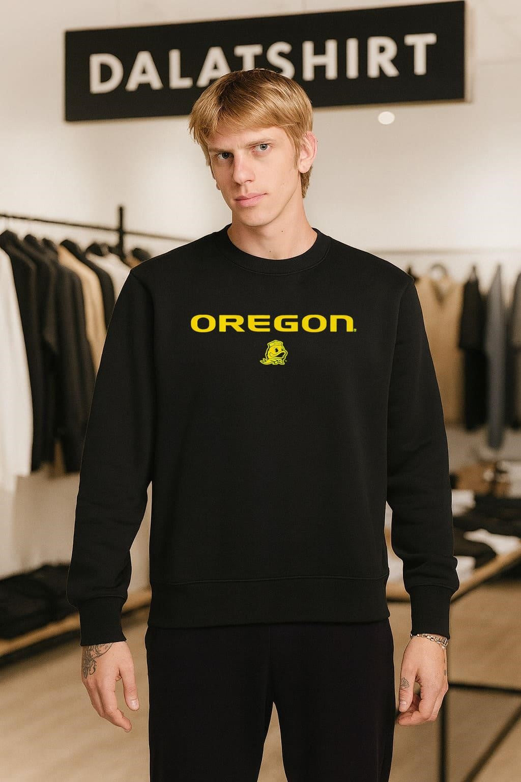 Oregon Yellow Text with Duck Mascot shirt