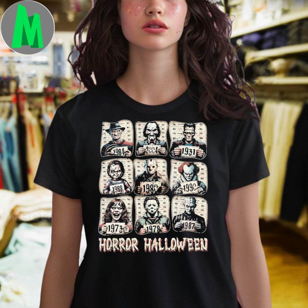Original Horror Movie Icons Halloween Mugshot Shirt