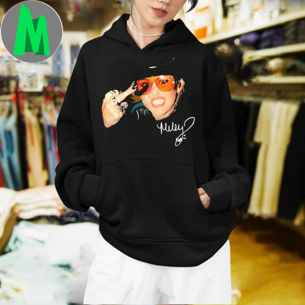 Original Miley Cyrus Orange Sunglasses Rock Gesture Signature Shirt