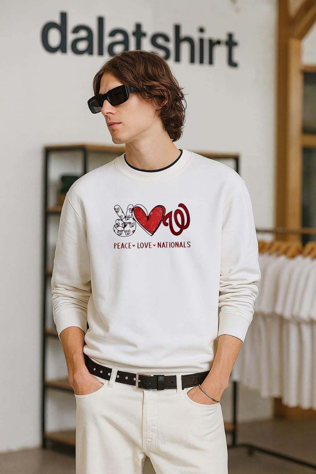 Peace Love Nationals Washington Red Heart Curly W shirt