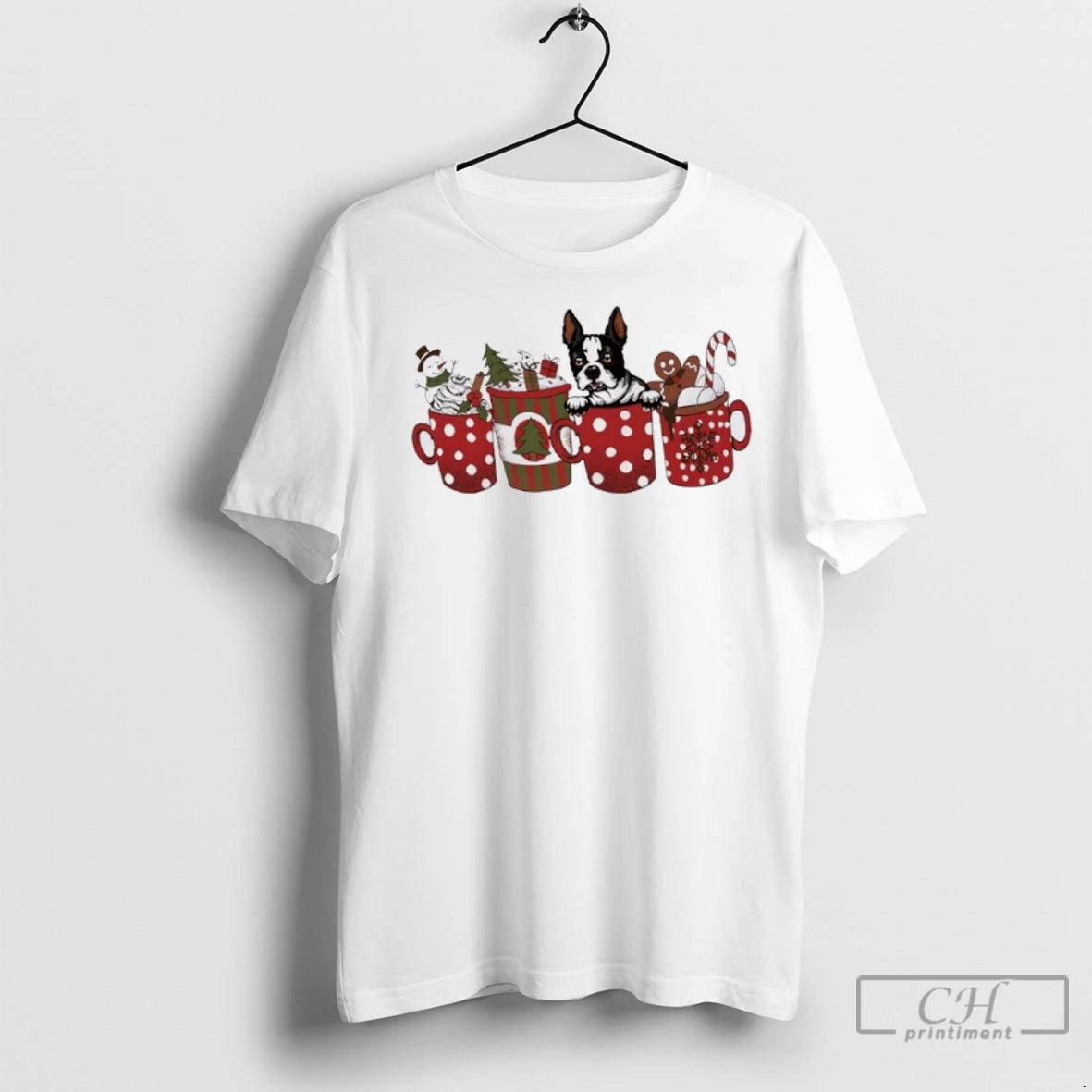 Premium Christmas Pup In A Cup Cute Boston Terrier
